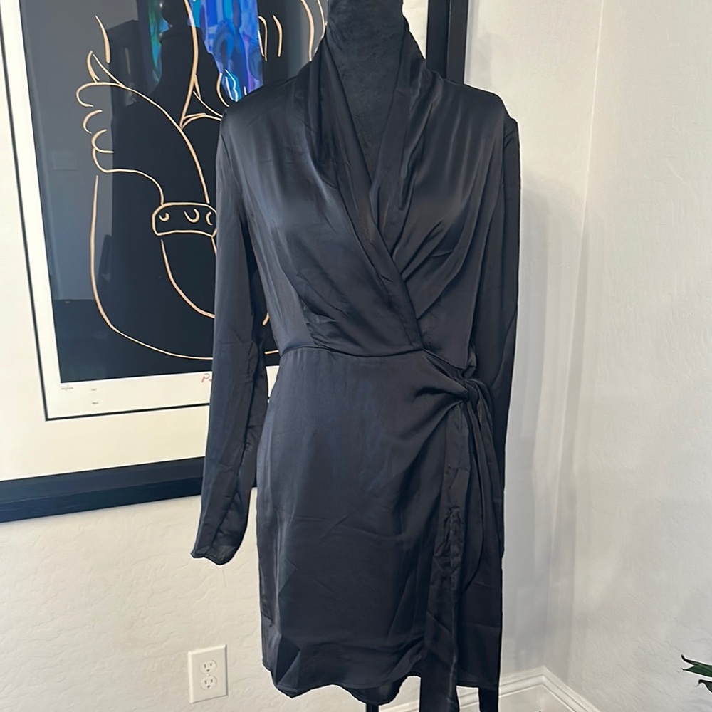 Black Cowl Neck Long Sleeve Wrap Dress